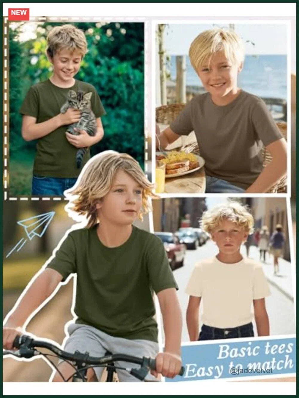3 Pack Boys Short Sleeve Crew Neck Tees 65% Polyester 30% Cotton 5% Spandex
